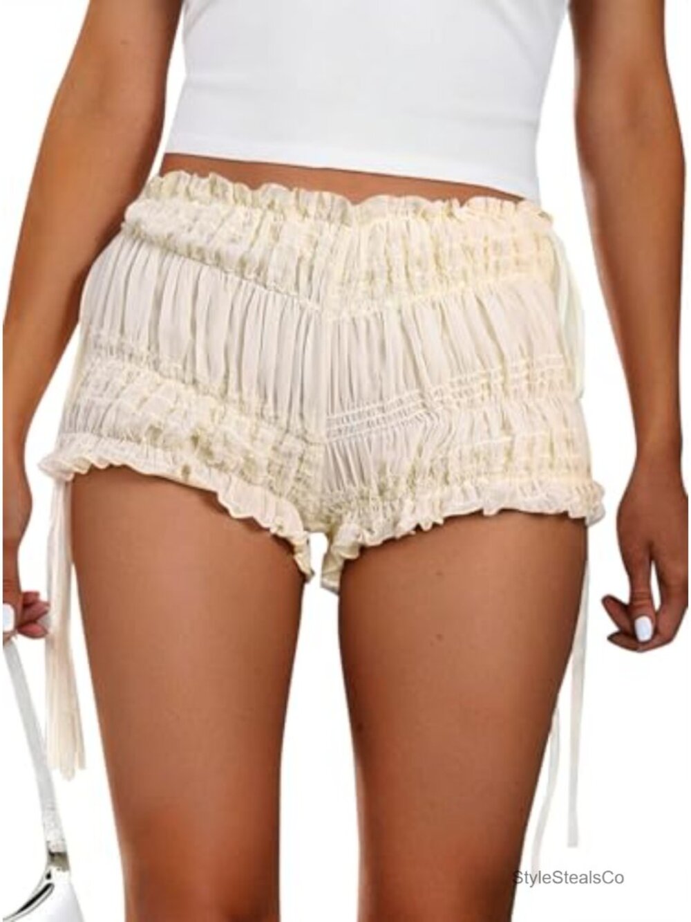 Women Ruffle Bloomer Shorts Low Rise Pleated Mini Bubble Shorts